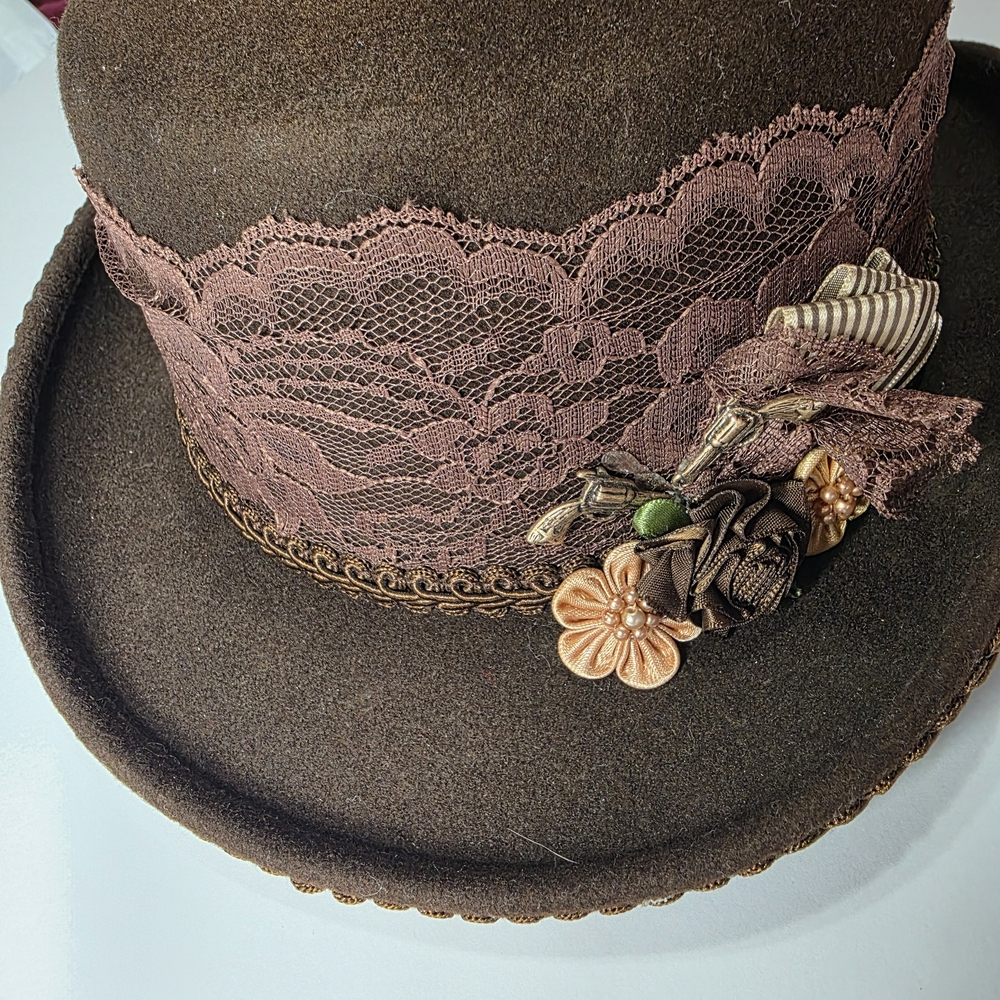 Vintage Elegant Brown Lace-Trimmed Women's Hat